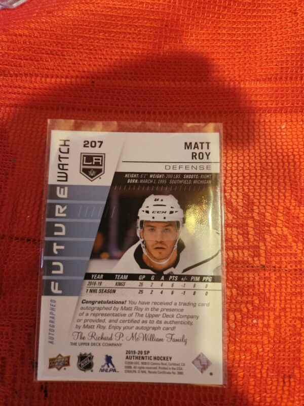 upper deck sp authentic Matt Roy Future Watch Auto 266/999 #207 - Image 2