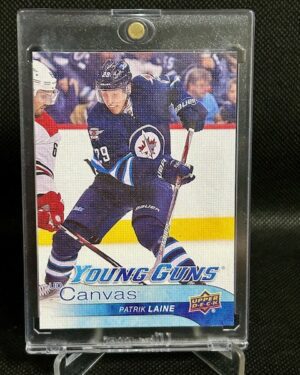 2016-17 Upper Deck Series 1 Patrik Laine Young Guns Canvas #C106 rookie card featuring standout action photography, premium canvas finish, and Winnipeg Jets rookie star from the Young Guns Canvas parallel.