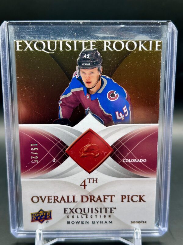 2020-21 Exquisite Collection Bowen Byram 4th Overall Draft Pick /25 #O6R-BB hockey card front