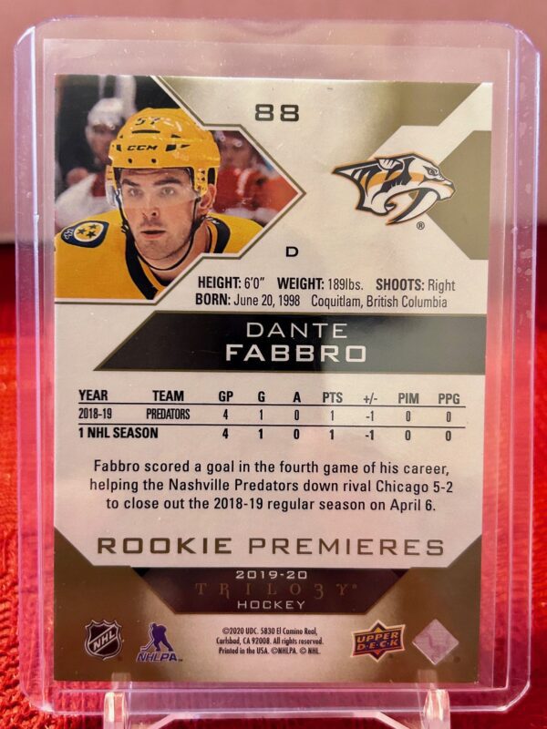 2019-20 Upper Deck Trilogy Premiers /499 DanteFabbro #88 - Image 2