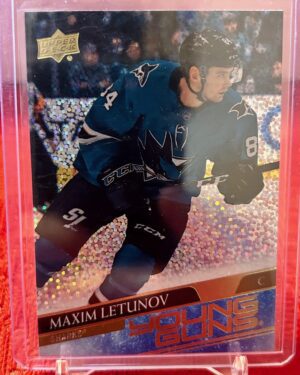 Maxim Letunov 2020-21 UD Young Guns Speckled Rainbow Foil #487, San Jose Sharks, rookie card, NHL, foil parallel.