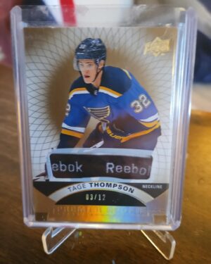 2017-18 UD Premier Gold Rookie Neckline Patch #57 Tage Thompson /12 with game-worn neckline patch