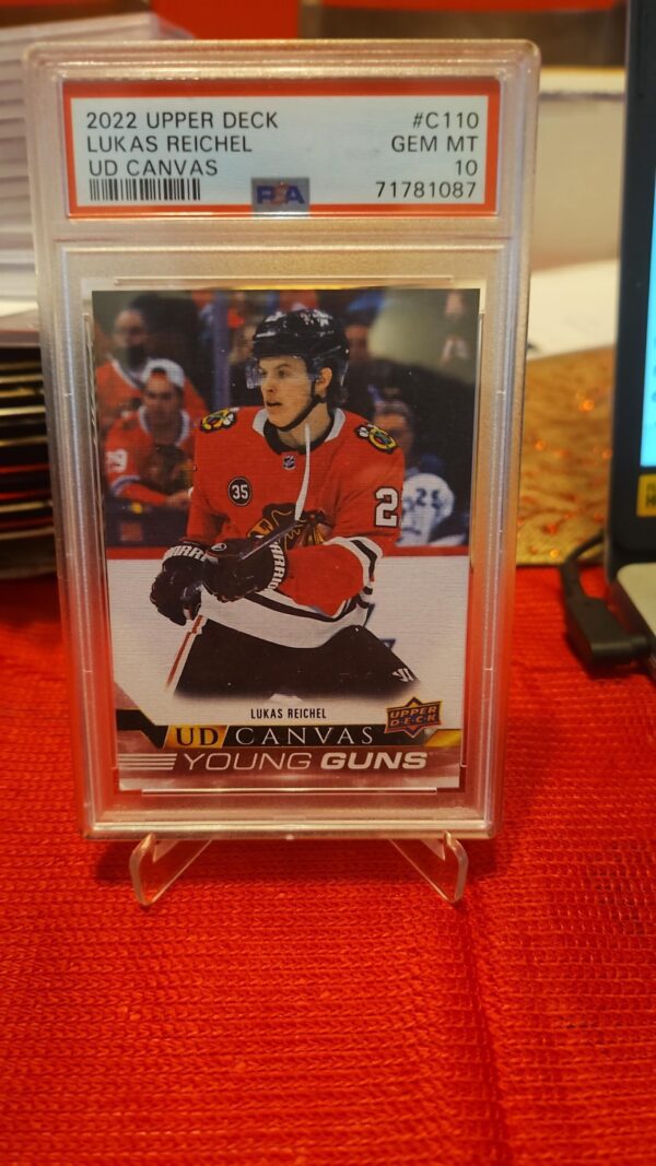 2022-23 Upper Deck Young Guns Canvas Lukas Reichel #C110 PSA 10 hockey card front