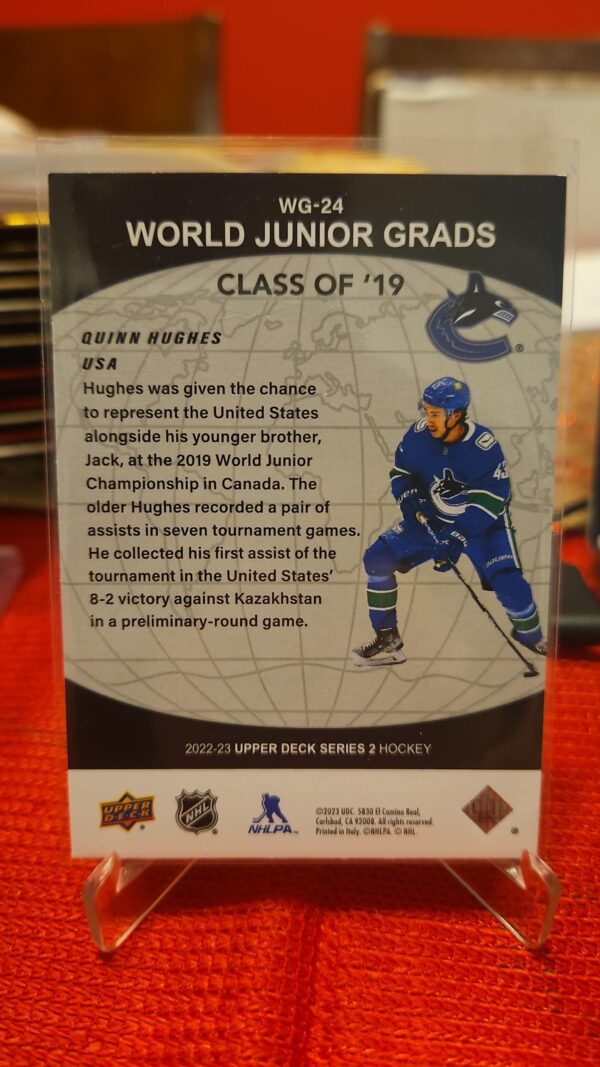 22-23 Upper Deck Quinn Hughes World Junior Grads Insert #24 - Image 2