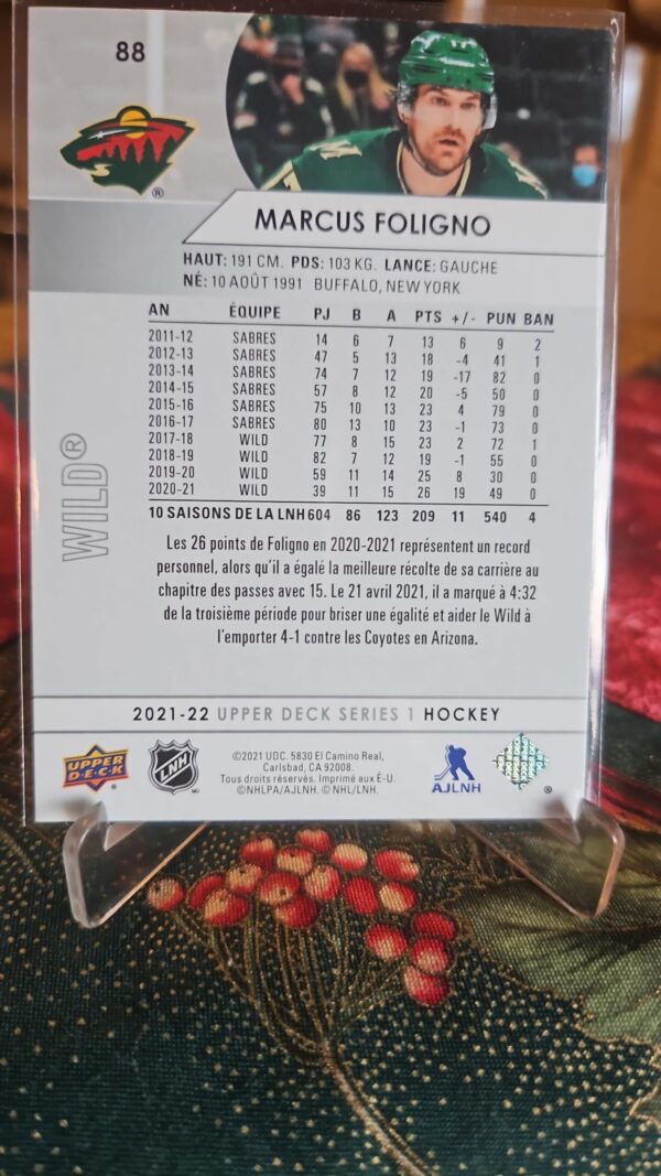 2021-22 Upper Deck French Variation Base Series 1 #88 Marcus Foligno - Image 2