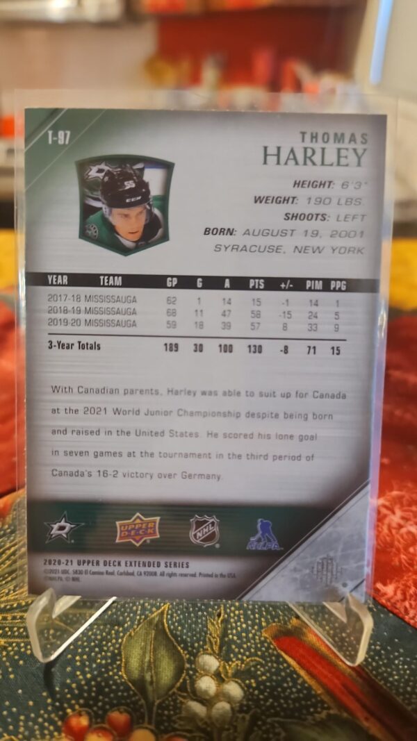 2020-21 Upper Deck Extended Young Guns #T-97 Thomas Harley - Image 2