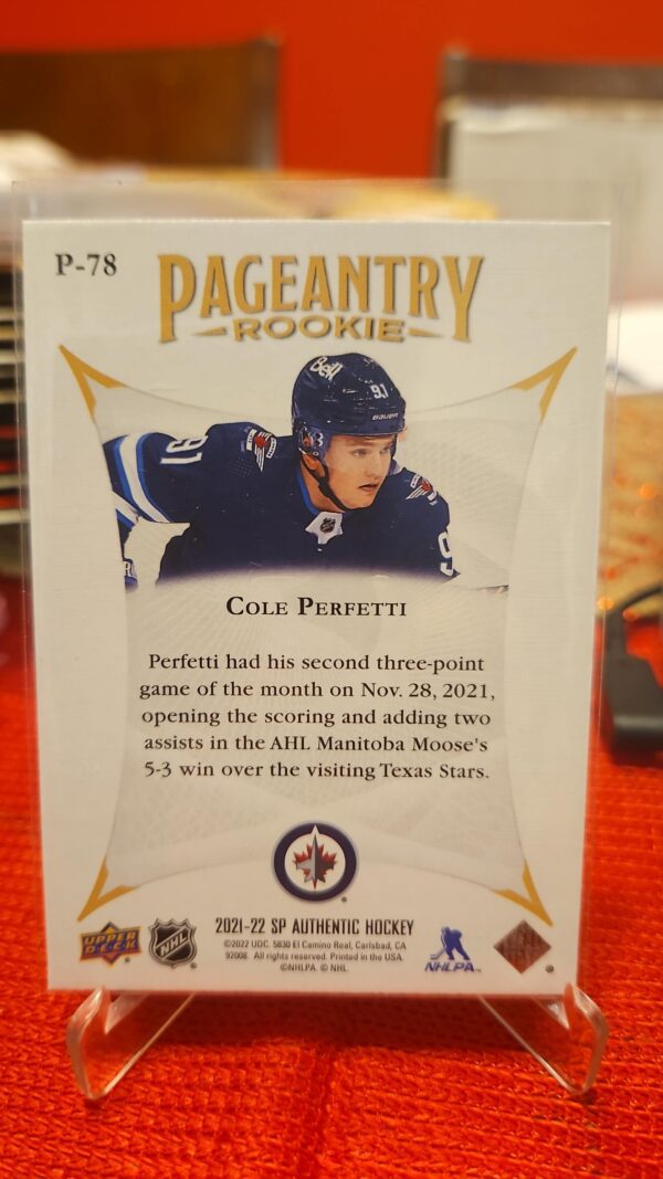 21-22 Sp Authentic Cole Perfetti Pageantry Rookie #p-78 - Image 2