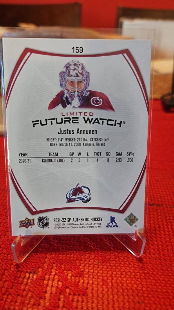 2021-22 Sp Authentic Limited Future Watch Red #159 Justus Annunen - Image 2