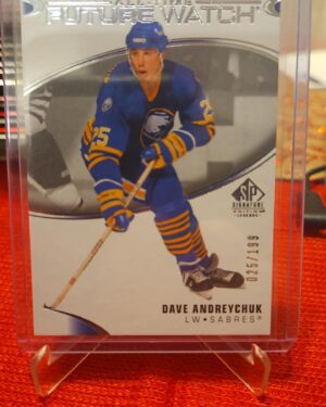 2020-21 SP Authentic All-Time Future Watch card #363 featuring Dave Andreychuk of the Buffalo Sabres, serial numbered 025/199, a premium limited-edition collectible highly sought after by NHL fans and Sabres collectors.