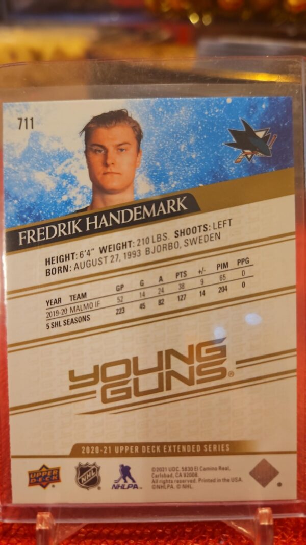 2020-21 Extended Series Speckled Rainbow Foil Fredrik Handemark #711 Rookie RC - Image 2
