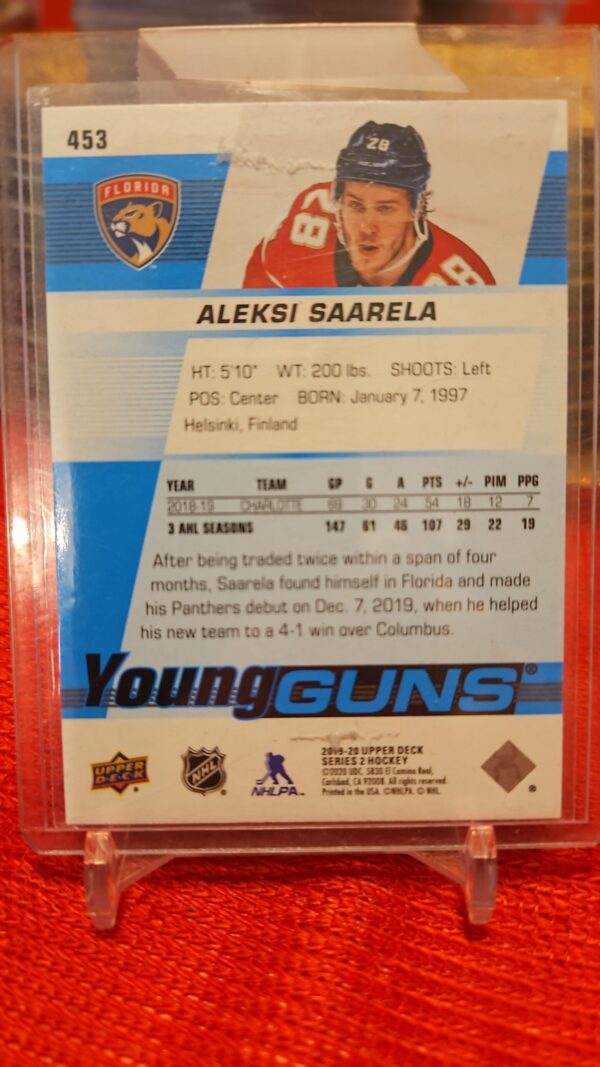 2019-20 upper deck Aleksi Saarela Young guns #453 - Image 2
