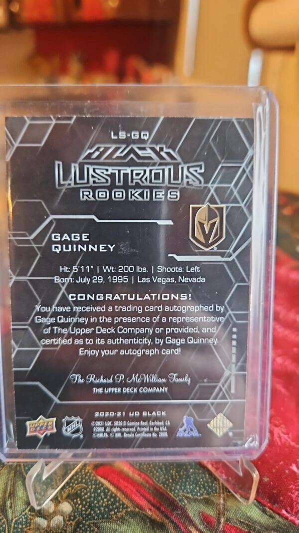 2020-21 Spx Upper Deck Black Lustrous Signatures /299 #LS-GQ Gage Quinney - Image 2