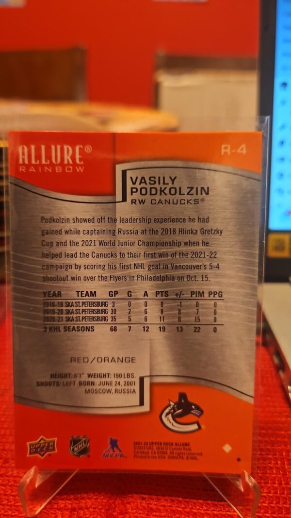 21-22 Upper Deck Allure Hockey Red/Orange #r-4 Vasily Pdkolzin - Image 2