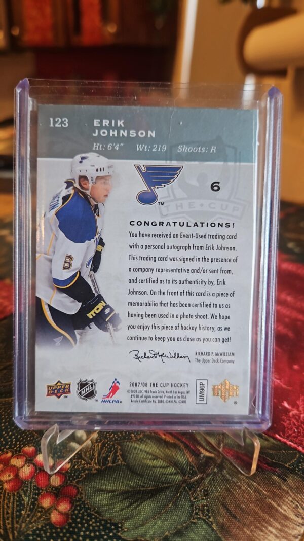 2007-08 The Cup Rookie Patch Auto /249 #123 Erik Johnson - Image 2