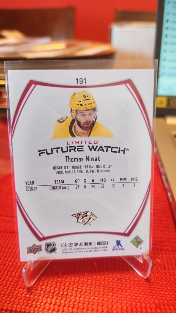 2021-22 Sp Authentic Limited Future Watch Red #191 Thomas Novak - Image 2