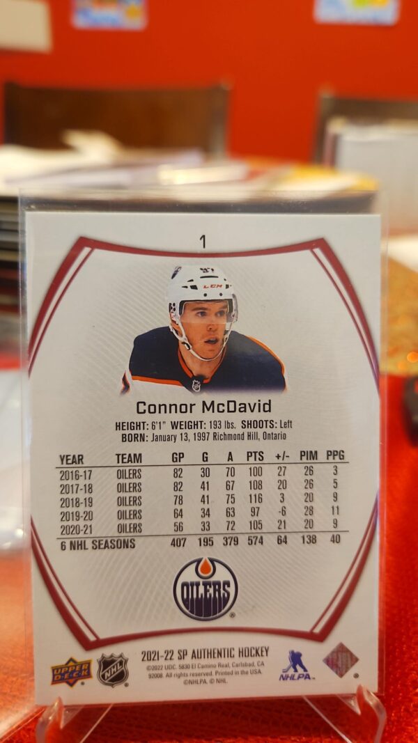 2021-22 Upper Deck Sp Authentic Limited red Connor mcdavid #1 - Image 2