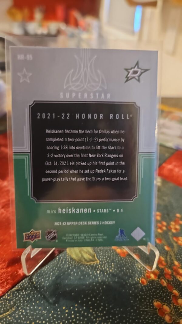2021-22 Upper Deck Series 2 Honor Roll #HR-95 Miro Heiskanen - Image 2
