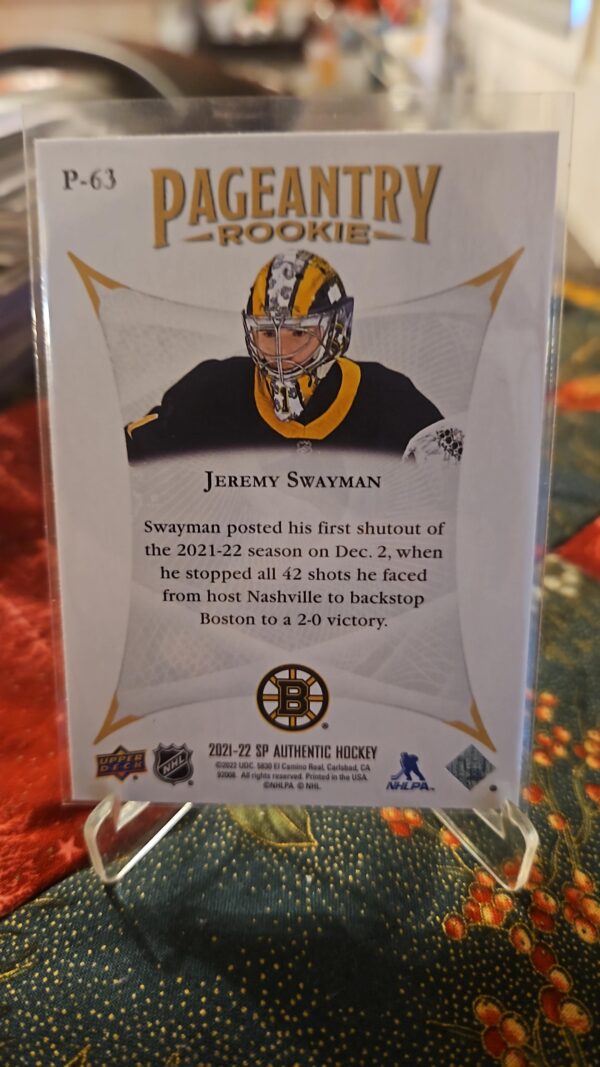 2021-22 Upper Deck SP Authentic Pageantry #p-63 Jeremy Swayman - Image 2