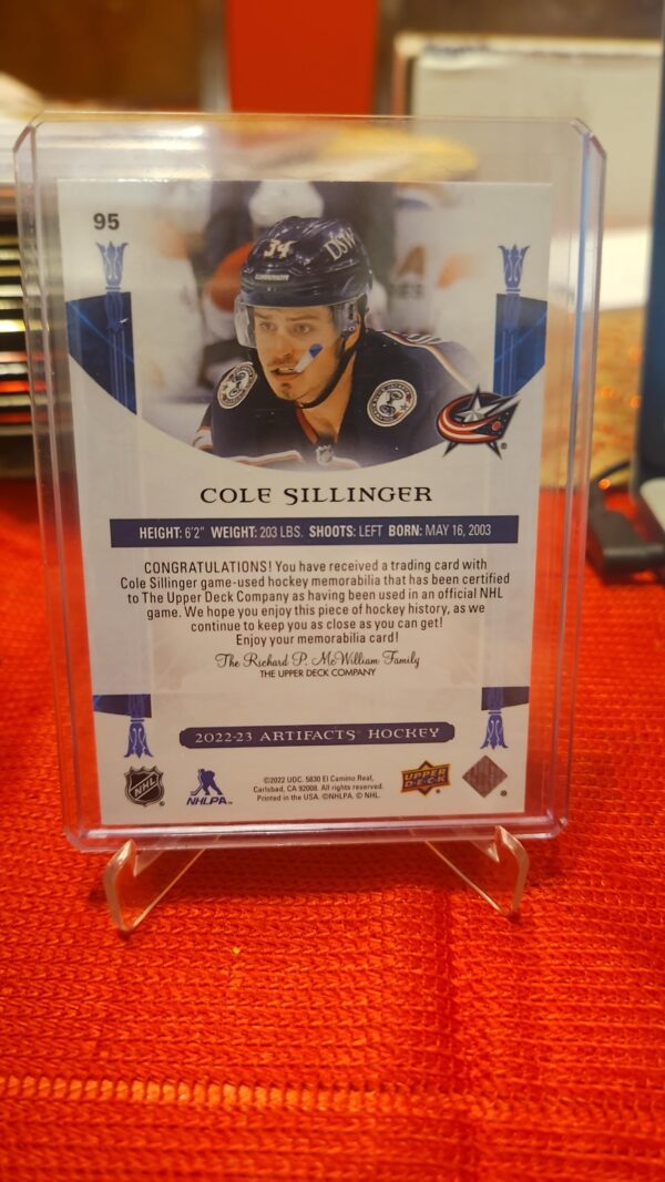 2022-23 Upper Deck Artifacts #95 Dual Jersey Patch /249 Cole Sillinger - Image 2