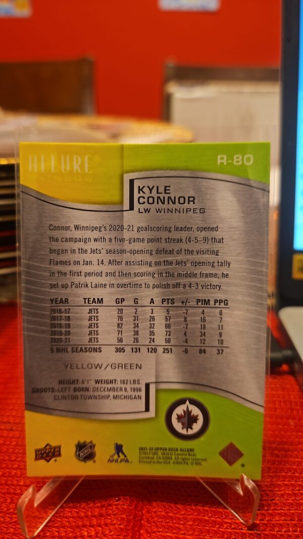 2021-22 Upper Deck Allure Yellow/Green #R-80 Kyle Connor - Image 2
