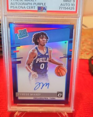 2022 Donruss Optic #171 Tyrese Maxey Autograph Purple PSA 9 Basketball Card
