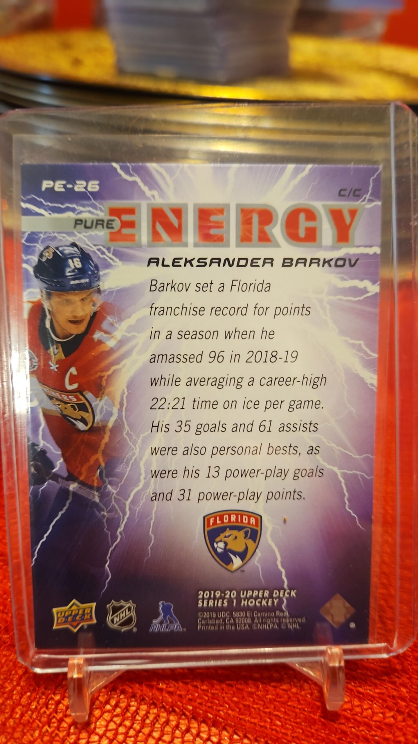 2019-20 Upper Deck Series 1 Pure Energy #PE-26 Aleksander Barkov Florida Panthers - Image 2