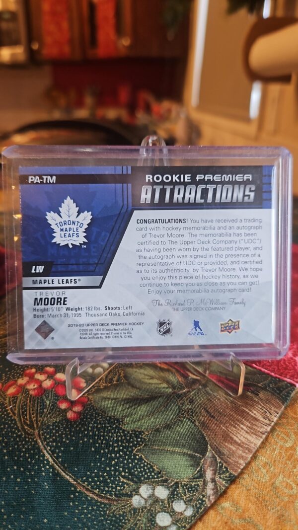 2019-20 Upper Deck Rookie Premier Attractions Patch Auto /99 #PA-TM Trevor Moore - Image 2