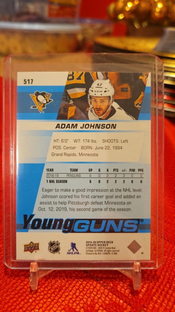 2019-20 Upper Deck Update Adam Johnson Young Guns YG Rookie RC #517 Penguins - Image 2