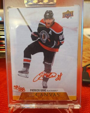 2020-21 Upper Deck Clear Cut Canvas Signatures Red Ink Patrick Kane Auto 38/88 #CS-PK Chicago Blackhawks