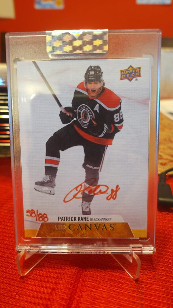2020-21 Upper Deck Clear Cut Red Ink Canvas Auto Patrick Kane #CS-PK 38/88 hockey card front