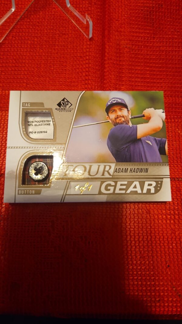 SP Game Used Tour Gear Button/Tag 1of1 Adam Hadwin #TG-AH golf memorabilia card front