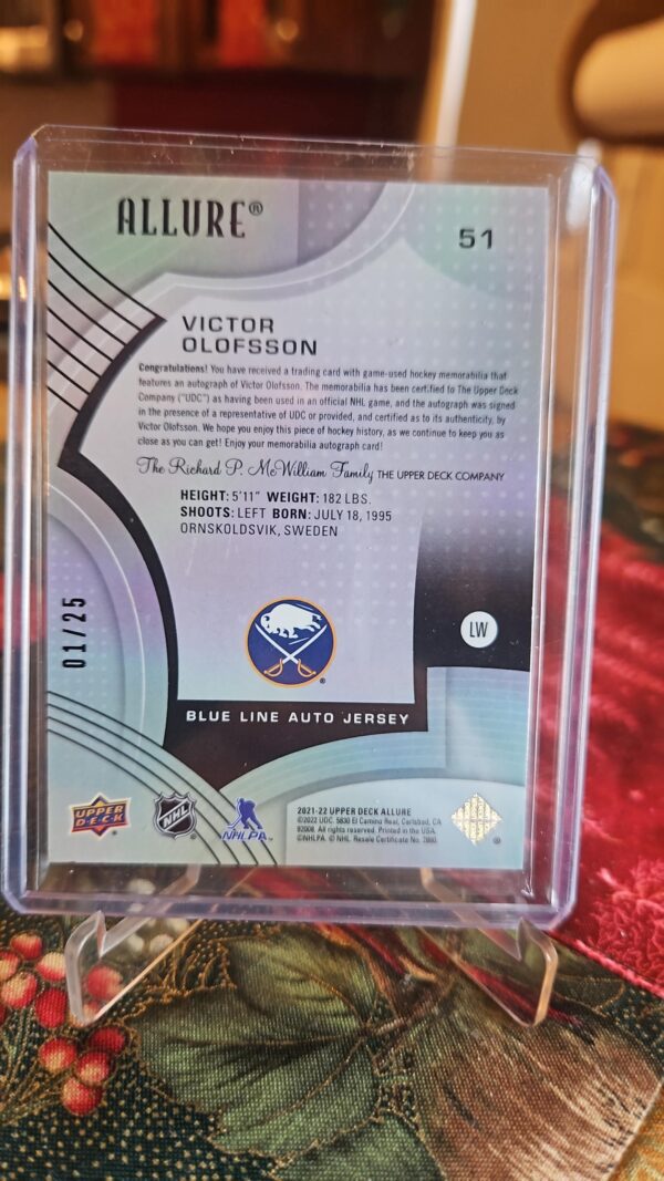 2021-22 Upper Deck Allure Auto Patch Victor Olofsson 01/25 #51 - Image 2