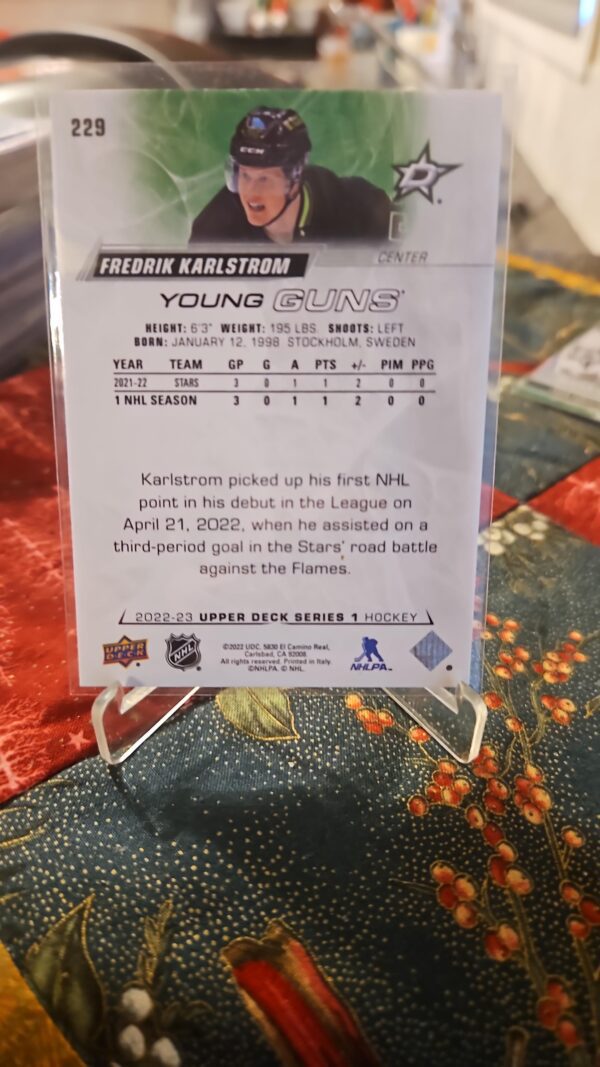 2022-23 Upper Deck Young Guns #229 Fredrik Karlstom - Image 2