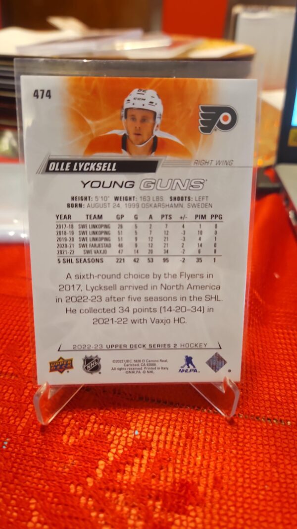 2022-23 Upper Deck Young Guns #474 Olle Lycksell - Image 2