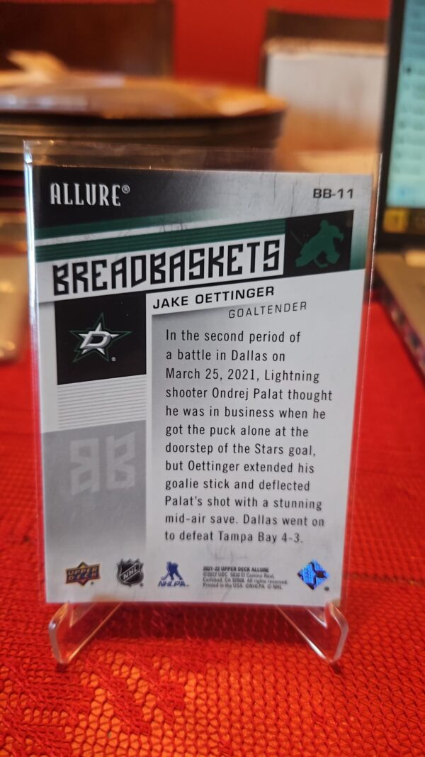 2021-22 Upper Deck Allure BreadBaskets #BB11 Jake Oettinger - Image 2