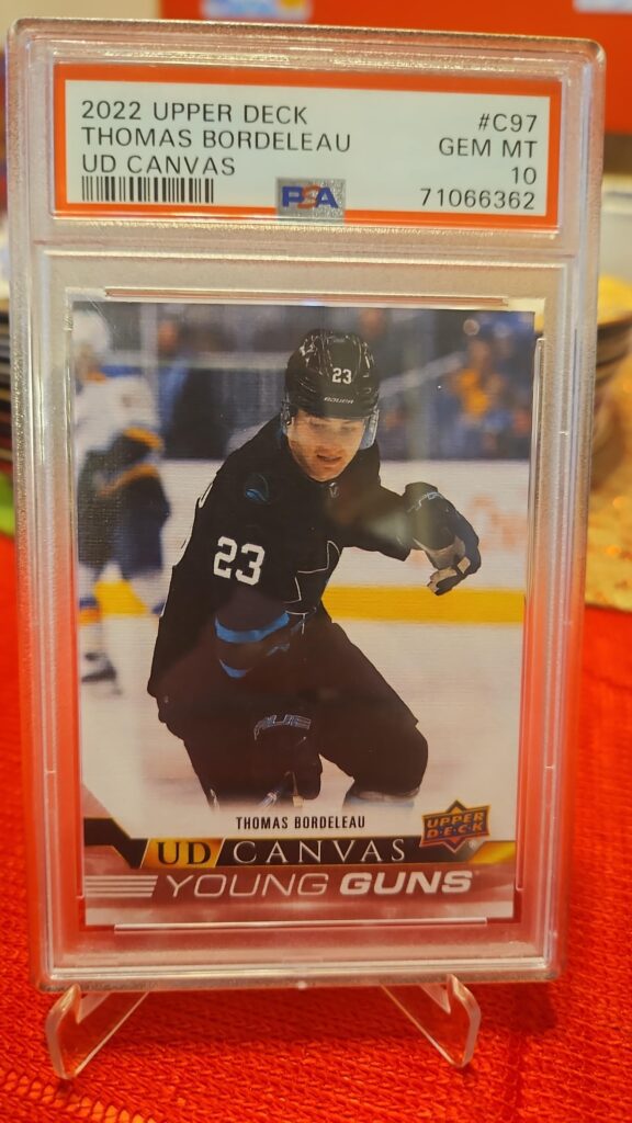 2022-23 Upper Deck Young Guns Canvas #C97 Thomas Bordeleau PSA 10 Rookie San Jose Sharks