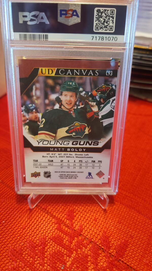 2022-23 Upper Deck Young Guns Canvas #C93 Matt Boldy PSA 10 Rookie – Minnesota Wild - Image 2