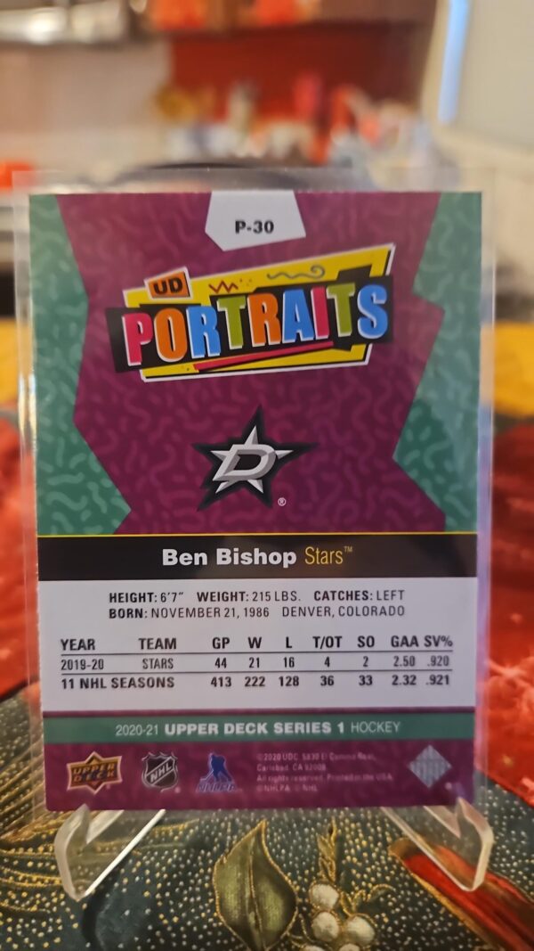 2020-21 Upper Deck Series 1 Portraits #p-30 Ben Bishop - Image 2