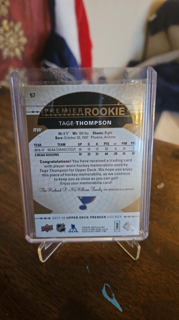 2017-18 UD Premier Gold Rookie Tage Thompson Neckline Patch /12 #57 - Image 2