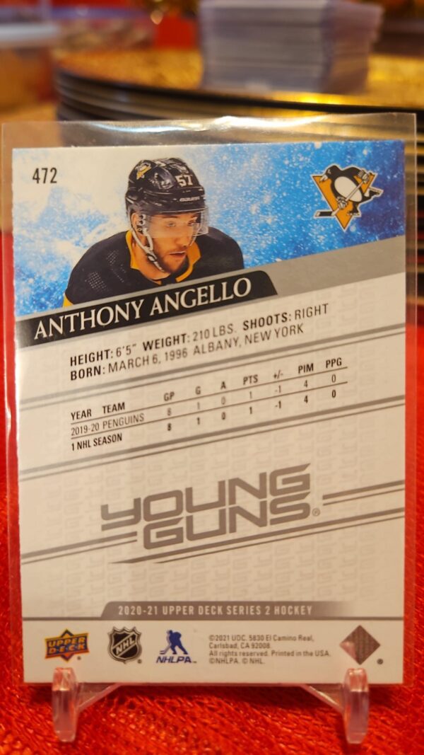 2020-21 Upper Deck Young Guns Anthony Angello #472 - Image 2