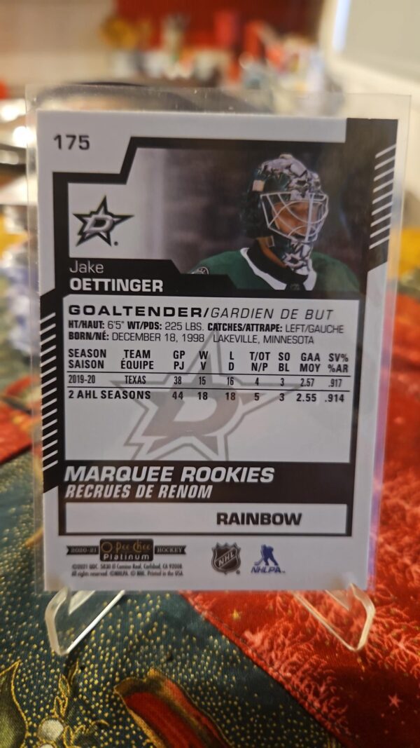 2020-21 Platinum Marquee Rookie Rainbow #175 Jake Oettinger - Image 2