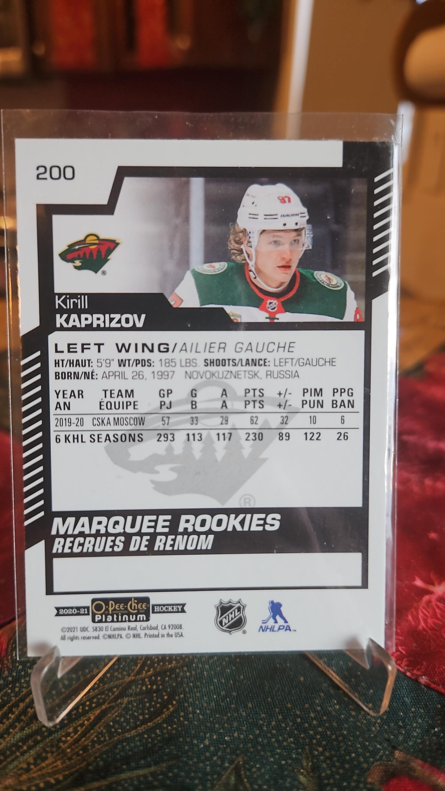 2020-21 O-Pee-Chee Platinum Marquee Rookie #200 Kirill Kaprizov - Image 2