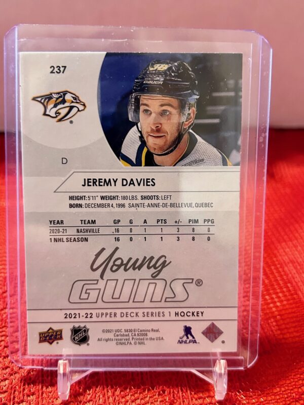 2021-22 Upper Deck Young Guns Jeremy Davis #237 - Image 2