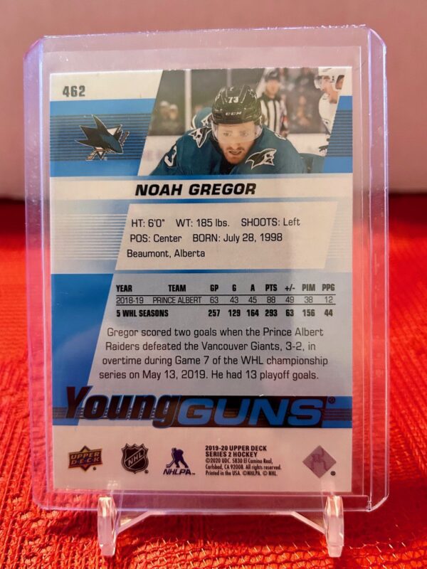 2019 Upper Deck Young Guns Noah Gregor #462 - Image 2