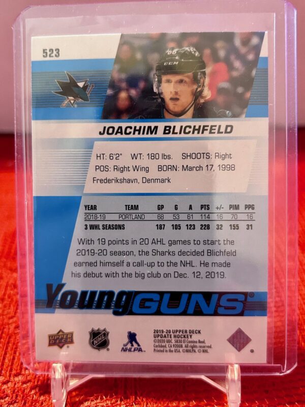 2019-20 Upper Deck Young Guns Joachim Blichfeld #523 - Image 2