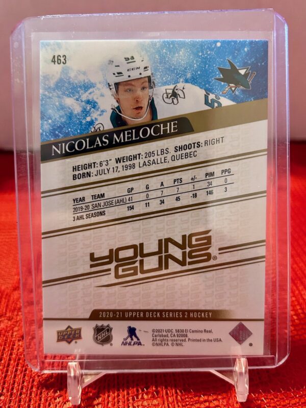 2020-21 Upper Deck Young Guns Speckled Rainbow Foil Nicolas Meloche #463 - Image 2