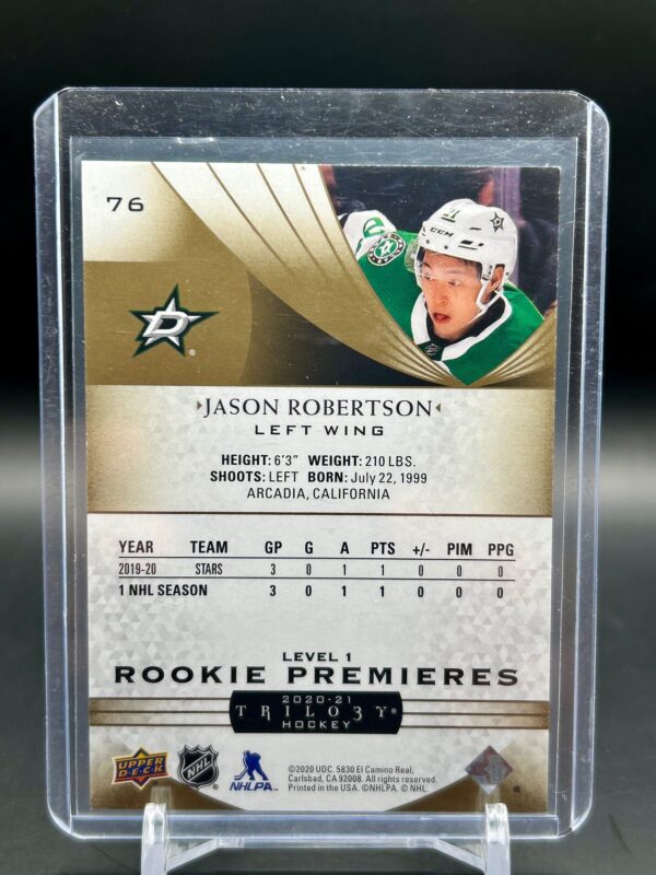 2020-21 Jason Robertson Upper deck Trilogy Rookie Premiers level 1 /999 - Image 2