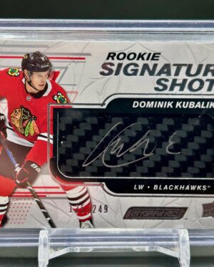 2019-20 Upper Deck Engrained Signature Shots Dominik Kubalik rookie autograph card #RSS-DK, serial numbered /249, Chicago Blackhawks, hockey collectible