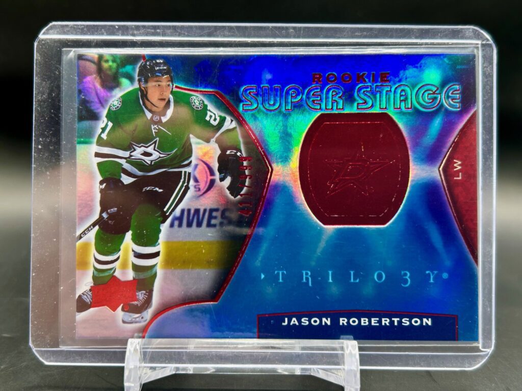 2020-21 UD Trilogy Rookie Super Stage Red Foil #RSS-18 /999, limited edition, hockey rookie card, foil parallel.