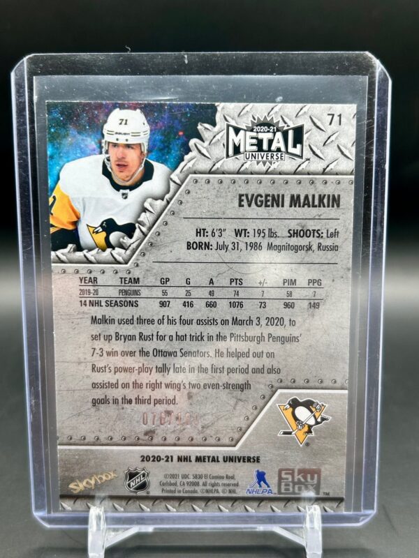 2020 Metal Universe Red Precious Metal Gems Evgeni Malkin /100 #71 Penguins - Image 2